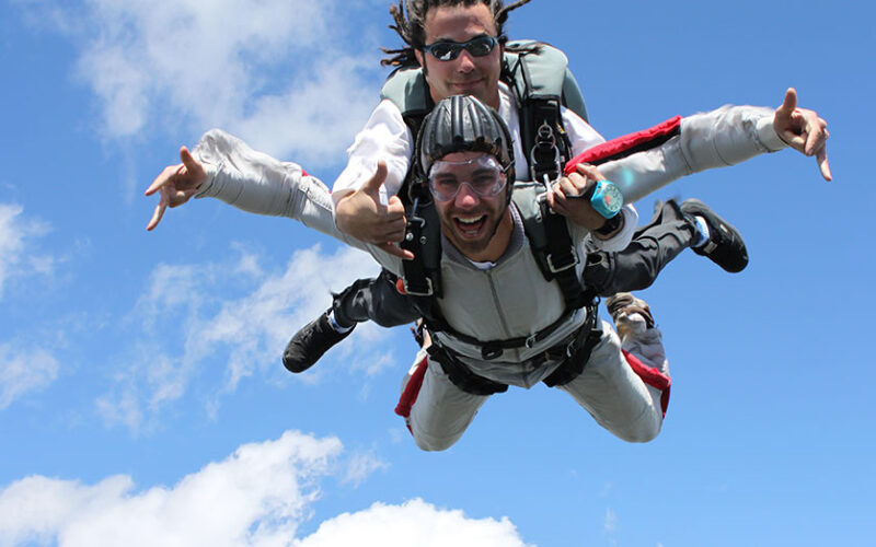 Having a great time on a tandem skydive