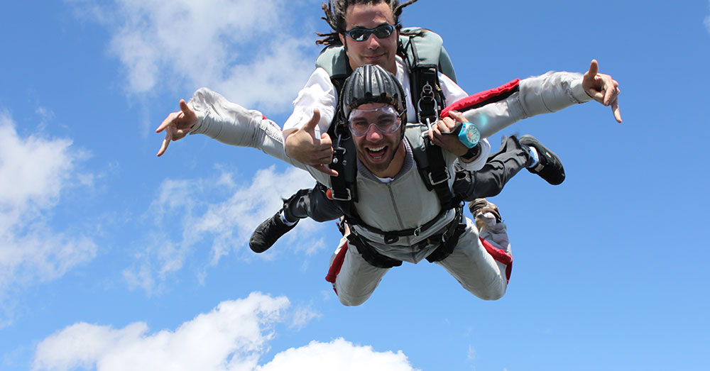 Having a great time on a tandem skydive